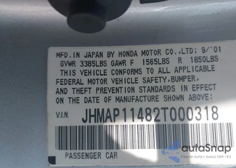 2002 Honda S2000 z USA, uszkodzony, nr VIN JHMAP11482T000318